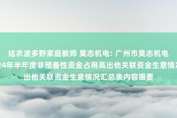 结衣波多野家庭教师 昊志机电: 广州市昊志机电股份有限公司2024年半年度非预备性资金占用高出他关联资金生意情况汇总表内容撮要