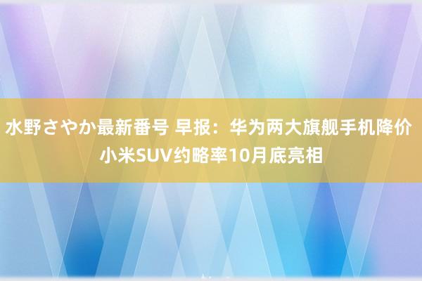 水野さやか最新番号 早报：华为两大旗舰手机降价 小米SUV约略率10月底亮相