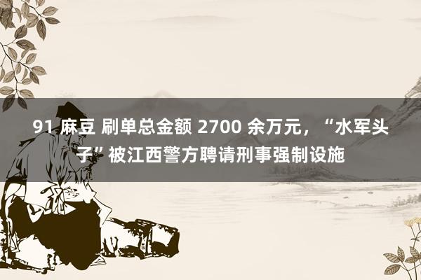 91 麻豆 刷单总金额 2700 余万元，“水军头子”被江西警方聘请刑事强制设施